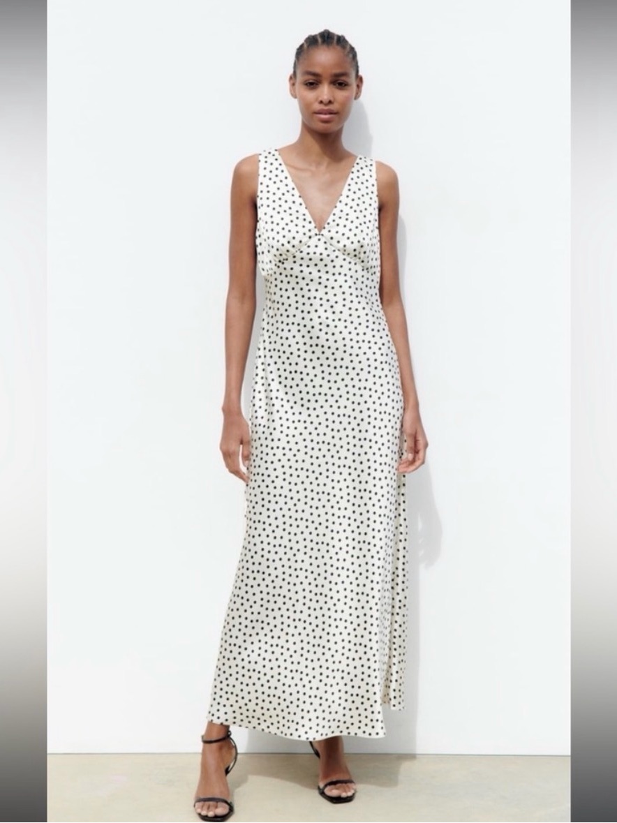 Zara Satin Polka Dot Maxi Dress